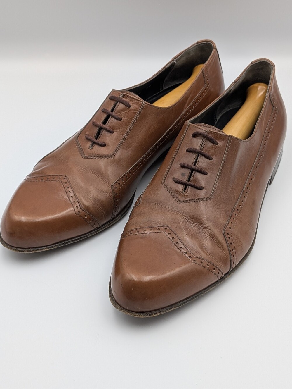Vintage Versace Captoe Brown Leather Dress Shoes Men's 9.5 US